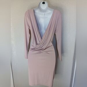 NWT ASOS Soft Pink Long Sleeve Bodycon Draped Open Back Dress Size 8